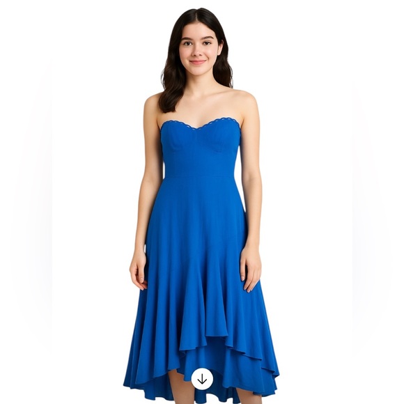 Lulus Dresses & Skirts - Lulu’s NWT Linen Strapless Ruffle Scalloped Edge Bustier Maxi Midi Dress Blue S